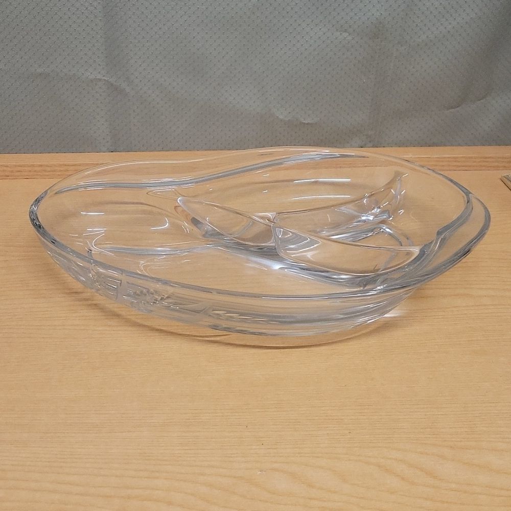 Beautiful Vintage Fostoria Crystal Freeform Wheat Etched Divided Relish Dish
